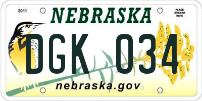 NE license plate DGK034
