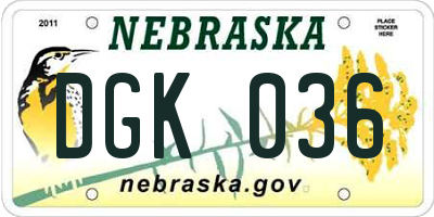 NE license plate DGK036