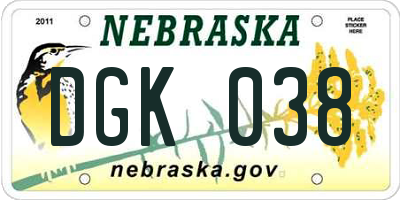 NE license plate DGK038