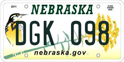 NE license plate DGK098