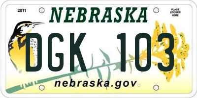 NE license plate DGK103