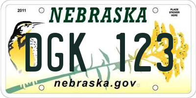 NE license plate DGK123