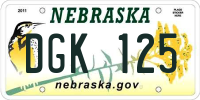 NE license plate DGK125