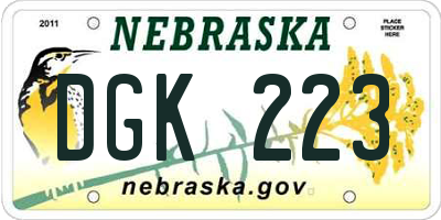 NE license plate DGK223