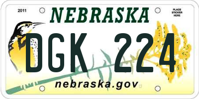 NE license plate DGK224