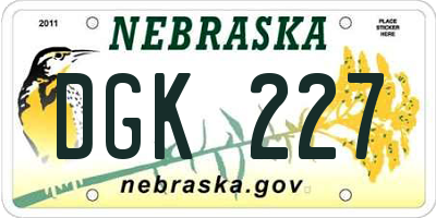 NE license plate DGK227