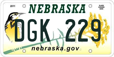 NE license plate DGK229