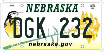 NE license plate DGK232