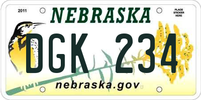 NE license plate DGK234
