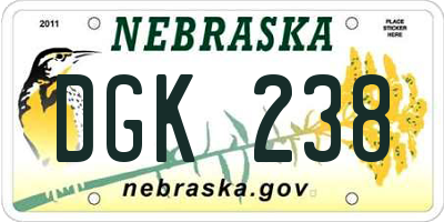 NE license plate DGK238