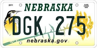 NE license plate DGK275