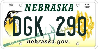 NE license plate DGK290