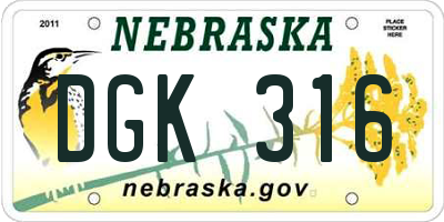 NE license plate DGK316
