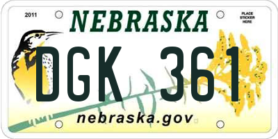 NE license plate DGK361