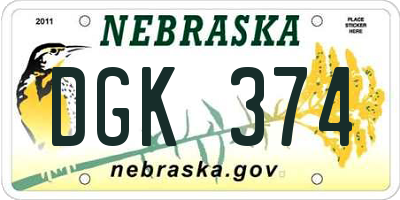 NE license plate DGK374