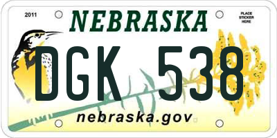 NE license plate DGK538