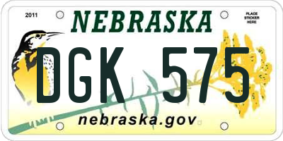 NE license plate DGK575