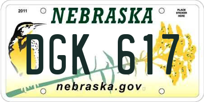 NE license plate DGK617