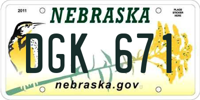 NE license plate DGK671