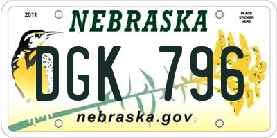 NE license plate DGK796