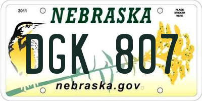 NE license plate DGK807