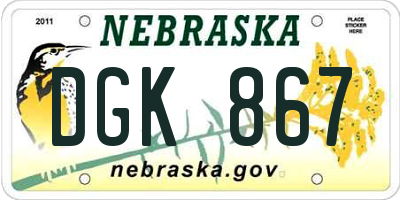 NE license plate DGK867