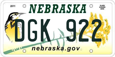 NE license plate DGK922