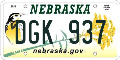 NE license plate DGK937