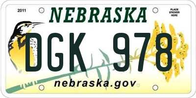 NE license plate DGK978