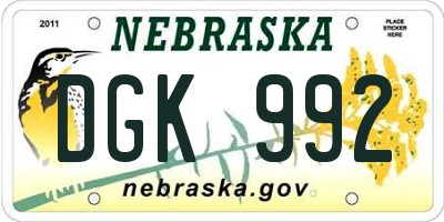 NE license plate DGK992
