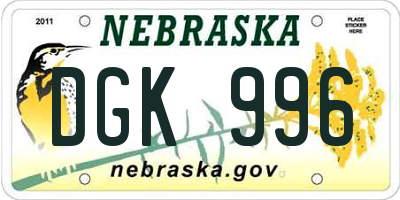 NE license plate DGK996