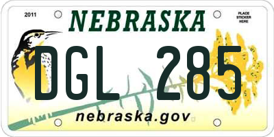 NE license plate DGL285
