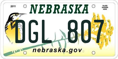 NE license plate DGL807