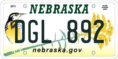 NE license plate DGL892