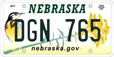 NE license plate DGN765