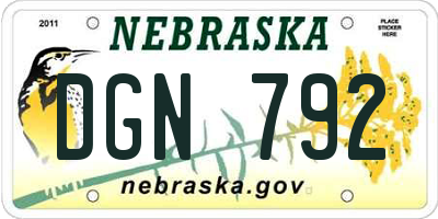 NE license plate DGN792