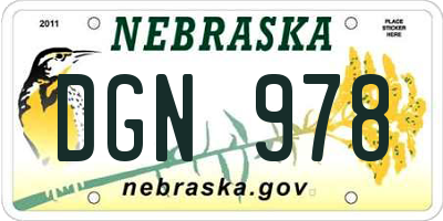 NE license plate DGN978