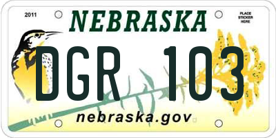 NE license plate DGR103