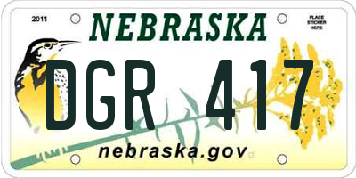NE license plate DGR417