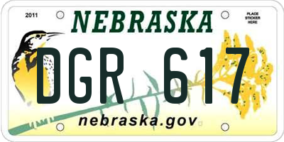 NE license plate DGR617