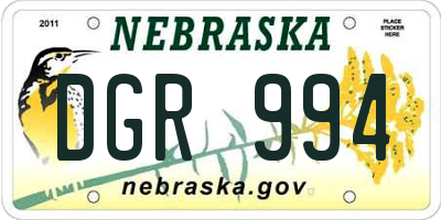 NE license plate DGR994
