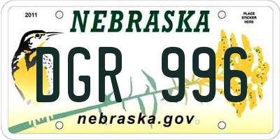 NE license plate DGR996