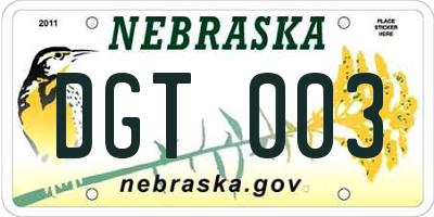 NE license plate DGT003