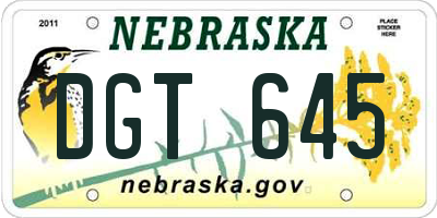 NE license plate DGT645