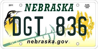 NE license plate DGT836