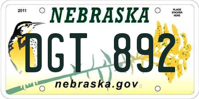 NE license plate DGT892