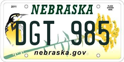 NE license plate DGT985