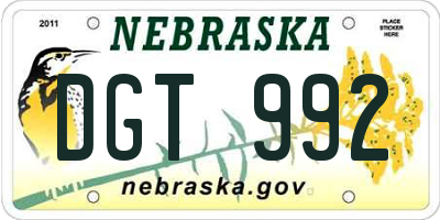 NE license plate DGT992