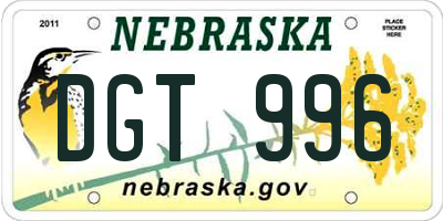 NE license plate DGT996