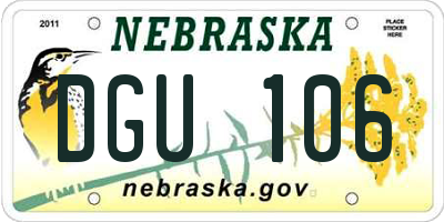 NE license plate DGU106